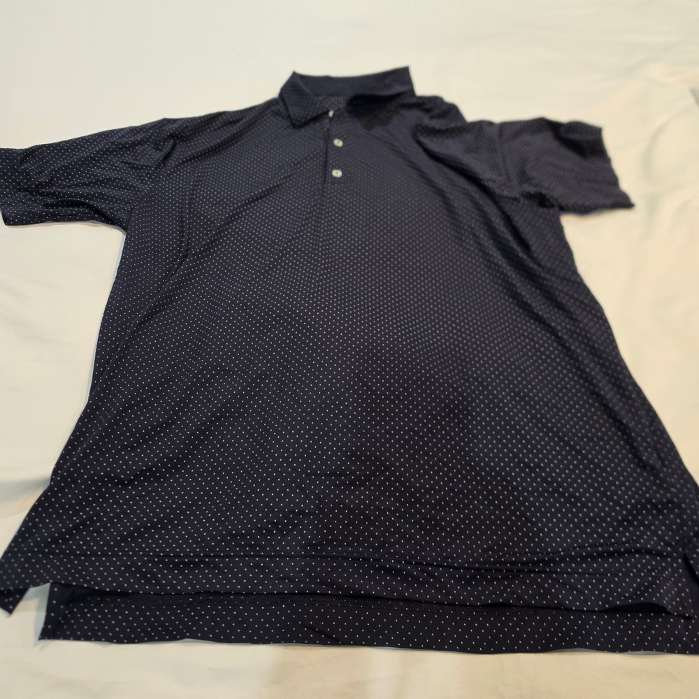 FootJoy Polo Shirt Mens 2XL Navy Blue Excellent Polka Dot Performance Golf Logo